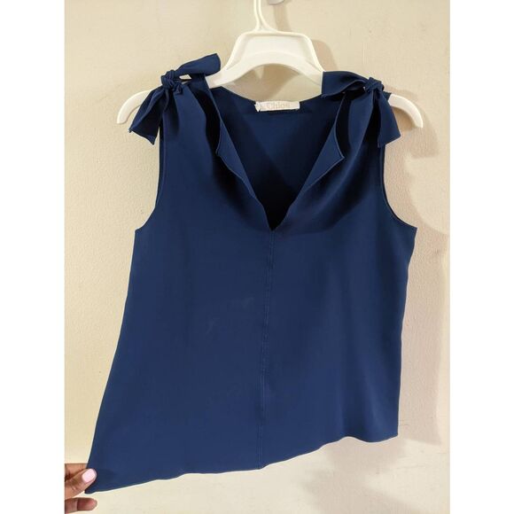 Chloé V-Neck Tie Strap Blouse Women’s Size Small Blue Designer Sleeveless Top - Picture 7 of 13